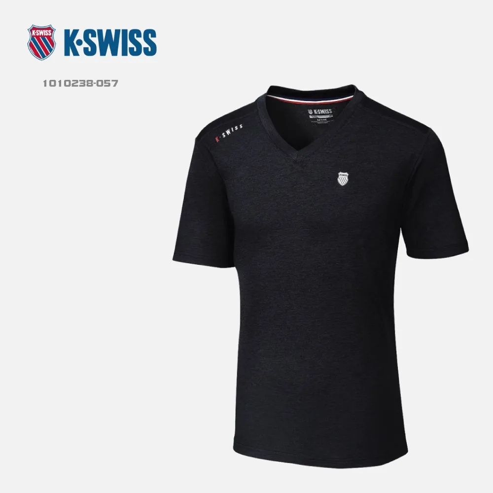 K-SWISS 黑色 V 領排汗 T 恤