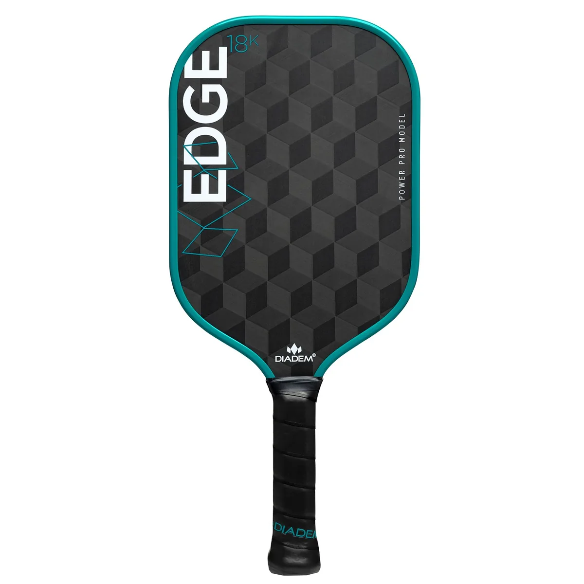 黑色立方體紋拍面配湖綠邊框，印 EDGE 18K