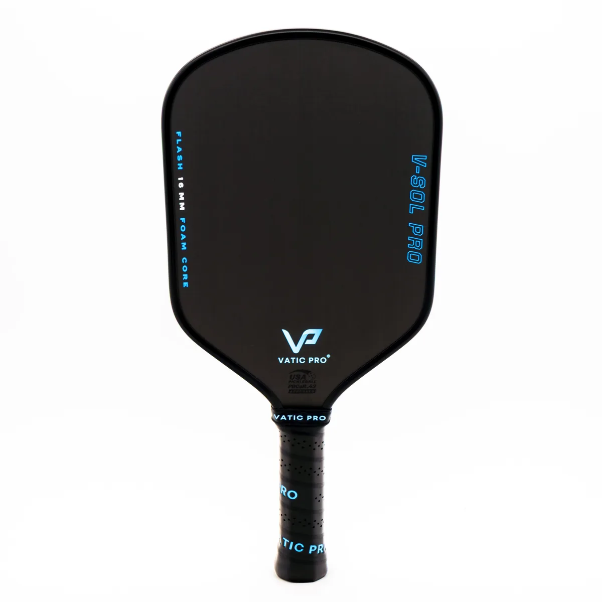 全黑拍面印藍色 V-SOL PRO 與品牌標，黑色握把